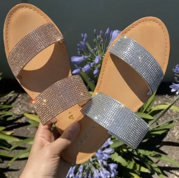 Double strap Clear Rhinstone Sandal - Picture 3 of 8